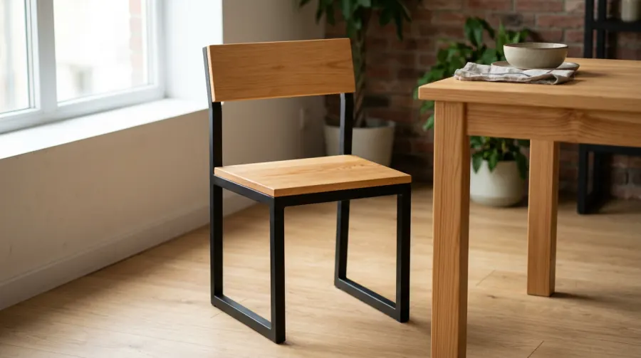 Silla industrial hierro y madera
